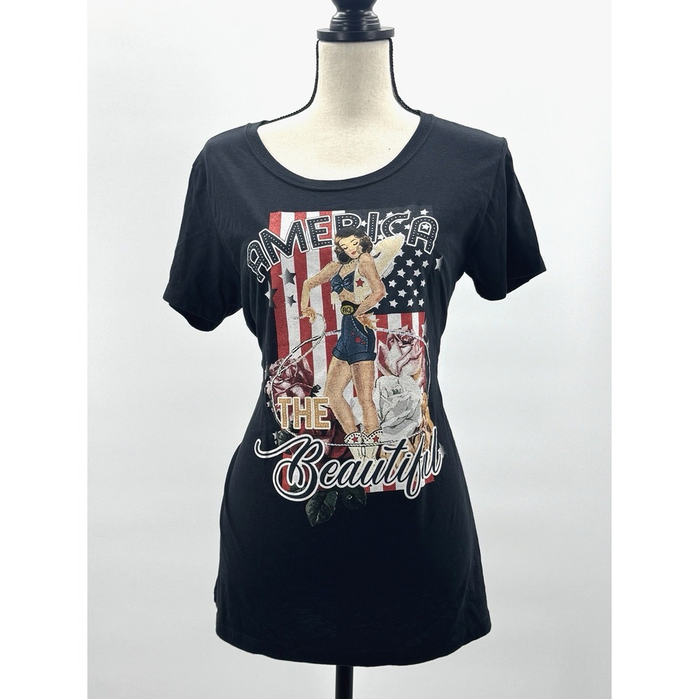 Rodeo Quincy Top America the Beautiful XL Pinup Western Cowgirl Patriotic Tee